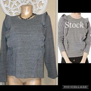 J Crew Mercantile women’s large sweatshirt top grey ruffle long sleeve essential